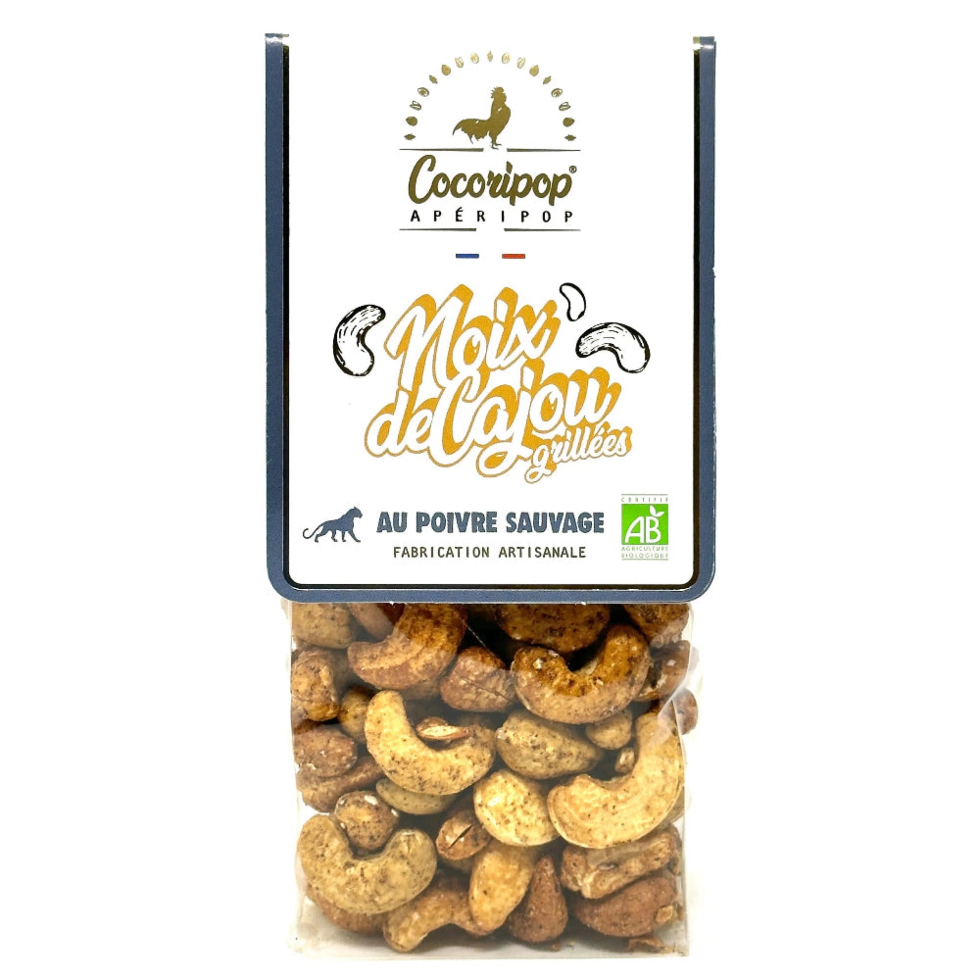 Noix de cajou bio artisanales au poivre sauvage de Madagascar – sachet 125g, fabrication française, torréfiées sans additifs