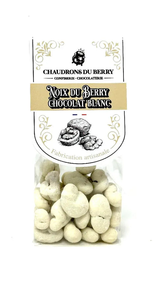 Noix du Berry bio enrobees de chocolat blanc fondant et onctueux