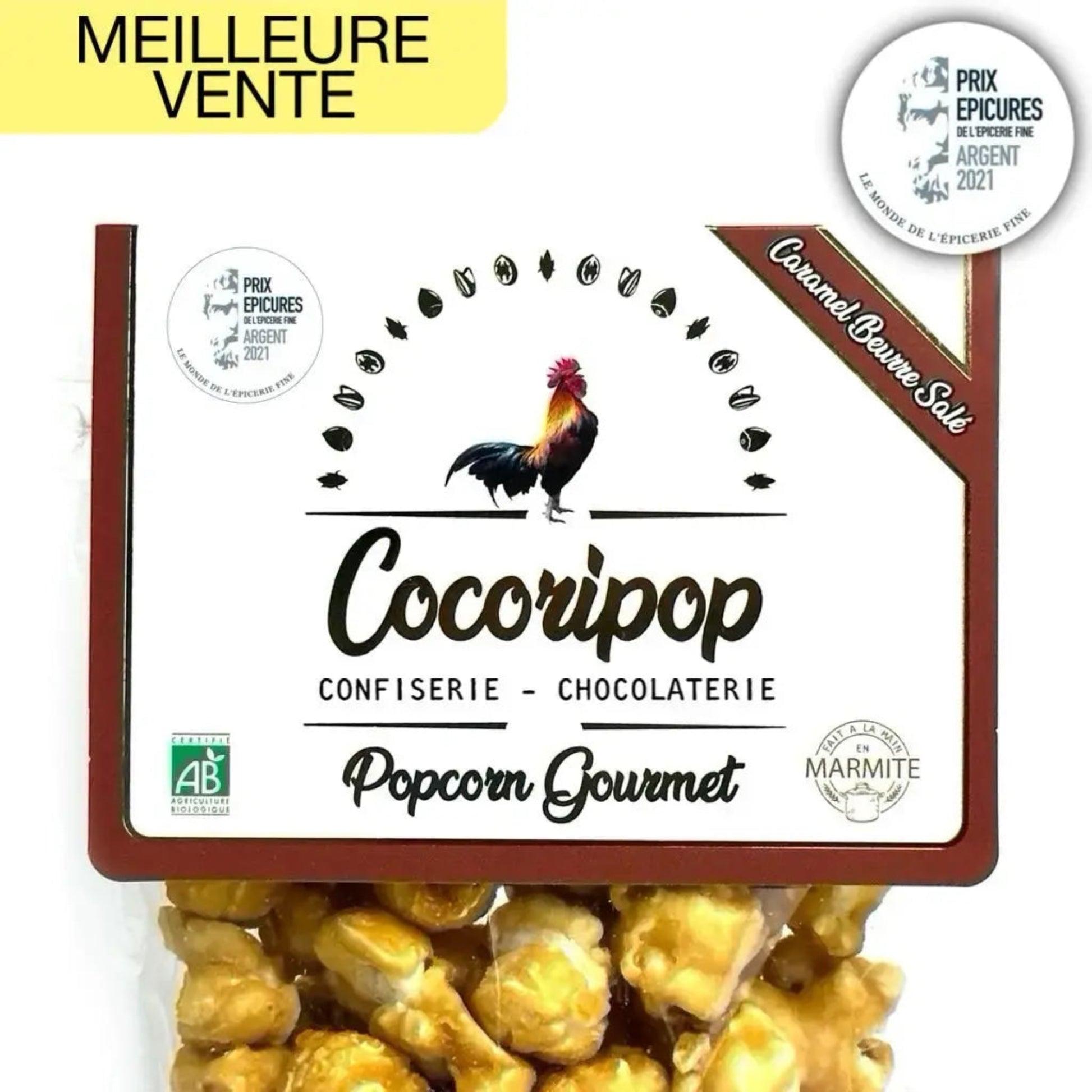 Popcorn bio au caramel beurre salé, fait à la main en France, avec fleur de sel de Guérande