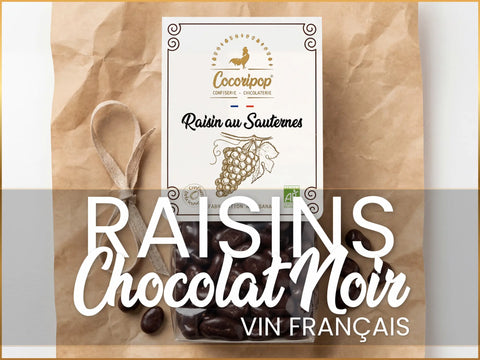 Raisins chocolat noir au vin francais, artisanale, confiserie chocolaterie proche de bourges