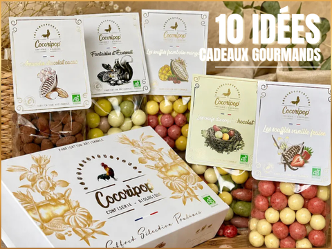 Assortiment de cadeaux gourmands artisanaux fabriqués en France par Cocoripop