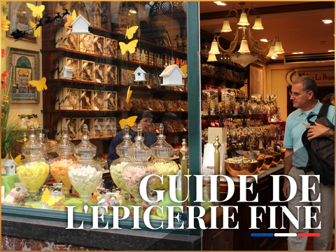 Sélection de produits d'épicerie fine artisanale française avec popcorn gourmet, chocolats et spécialités gourmandes