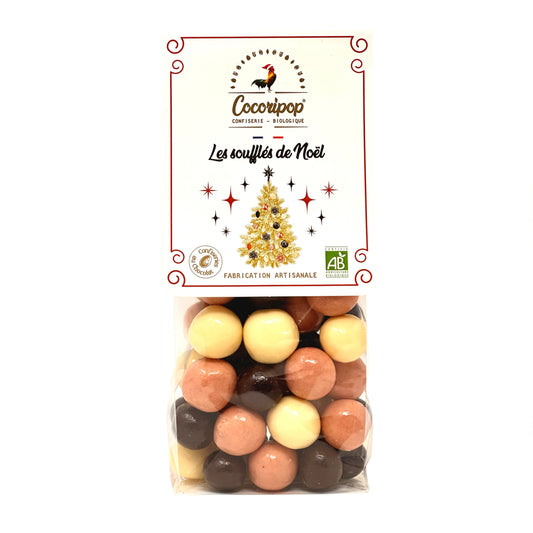 Billes de cereales croustillantes bio enrobees de trois chocolats artisanalement fabriquees en France par Cocoripop