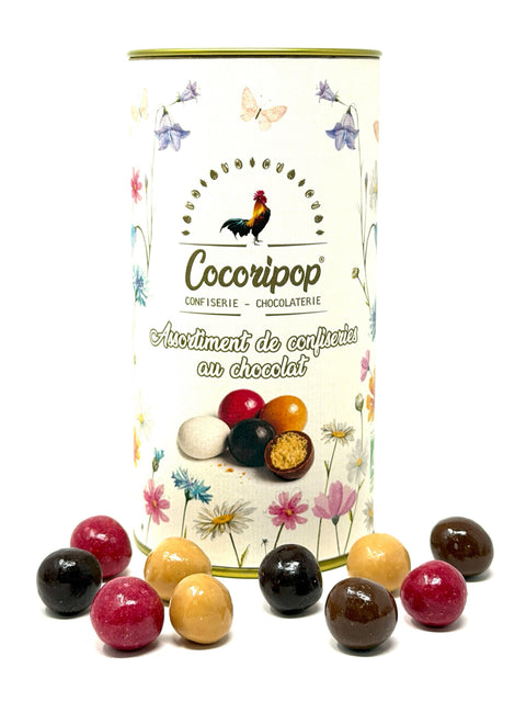 Boite cylindre assortiment de confiseries au chocolat selection de Paques Cocoripop chocolats artisanaux francais idee cadeau gourmand Paques