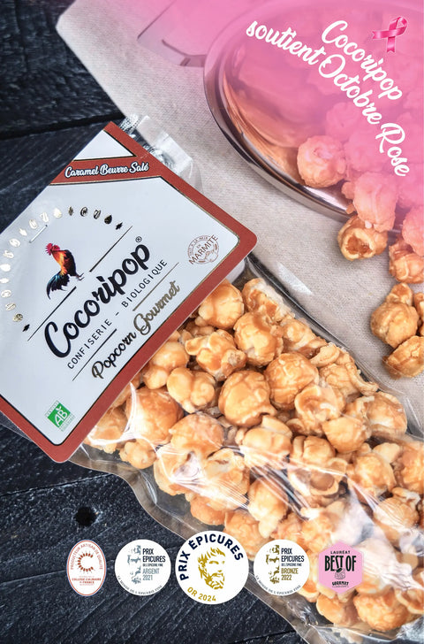 Confiseries bio françaises Cocoripop fabriquées artisanalement à Saint-Germain-du-Puy près de Bourges pour Octobre Rose