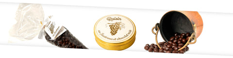 Confiserie artisanale française près de Bourges avec raisins macérés au Sauternes enrobés de chocolat noir bio haut de gamme