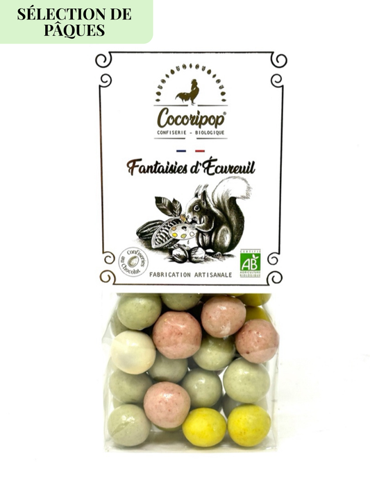 Fantaisies d ecureuil noisettes enrobees de chocolats bio Cocoripop selection de Paques chocolat artisanal francais gourmandise bio idee cadeau Paques
