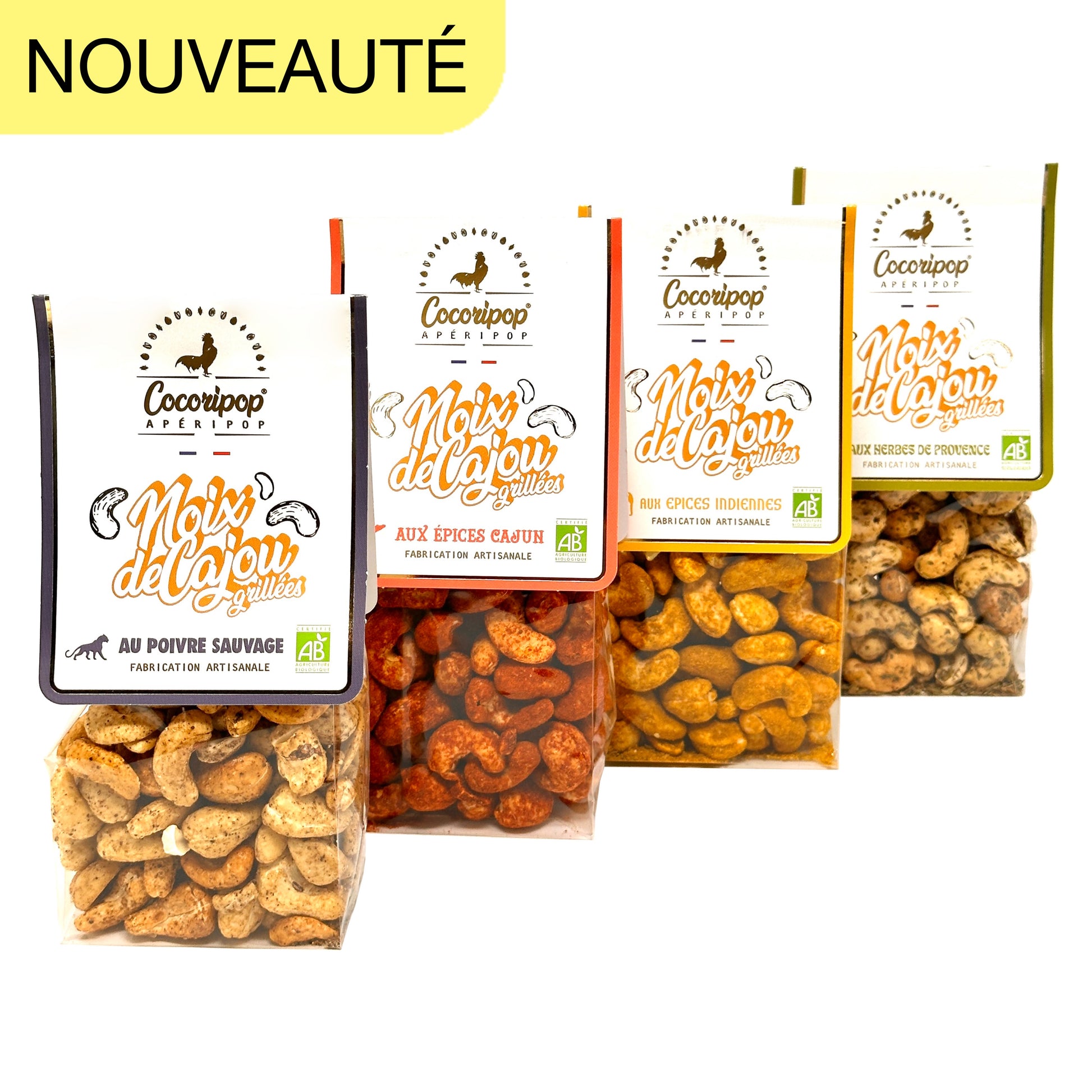 Pack bio apero gourmand de noix de cajou epicees artisanales Cocoripop