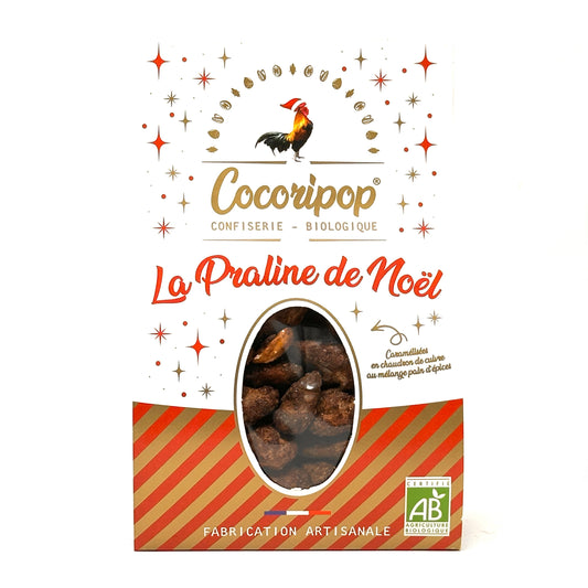 Pralines bio artisanales aux amandes caramelisees et epices de Noel, fabriquees en France par Cocoripop