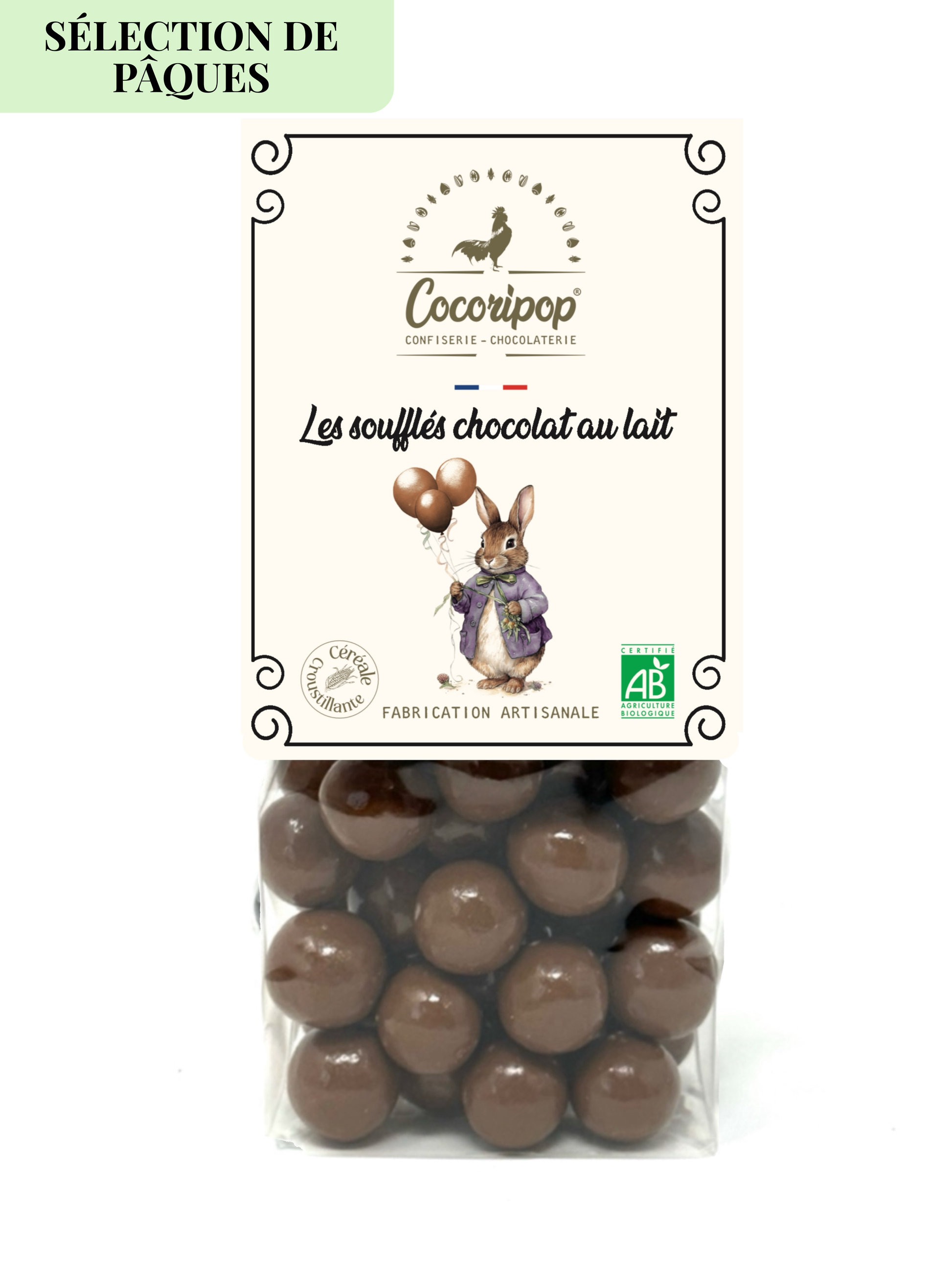 Souffles chocolat lait lapin Paques bio Cocoripop chocolat artisanal francais gourmandise de Paques idee cadeau chocolat bio