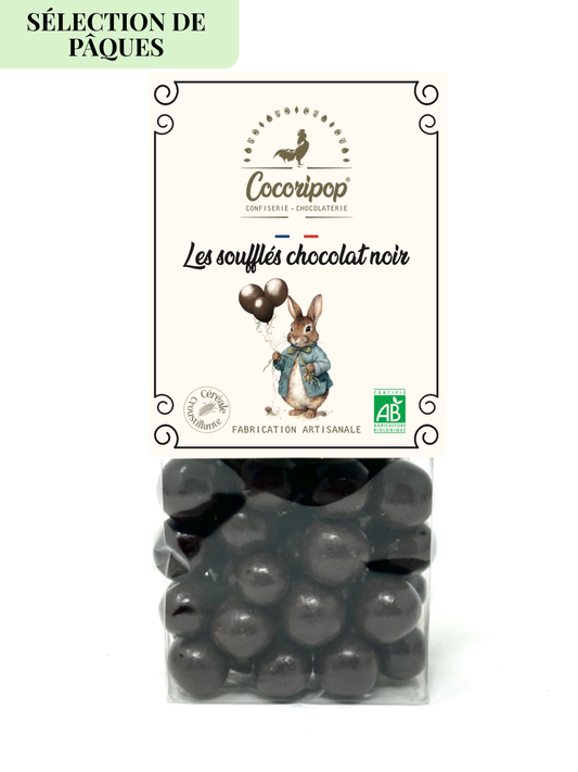 Souffles chocolat noir lapin Paques bio Cocoripop chocolat artisanal francais gourmandise de Paques idee cadeau chocolat noir bio