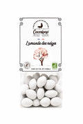 L'Amande des Neiges bio, amande torréfiée dragéifiée au chocolat biologique, fabriquée artisanalement près de Bourges dans le Berry.