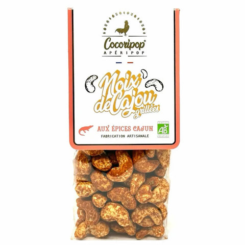 Noix de cajou bio Apéripop Cajun aux épices cajun fabrication artisanale française saveurs fumées et légèrement épicées