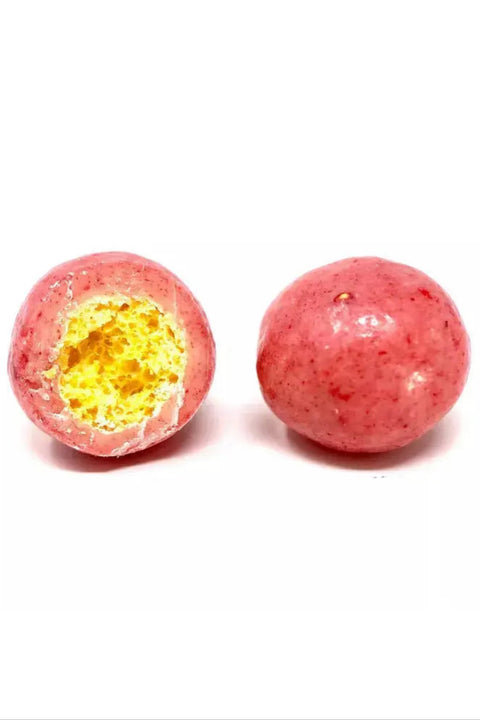 Billes de maïs soufflé bio enrobées de chocolat blanc, fraise et vanille – fabrication artisanale à Brécy