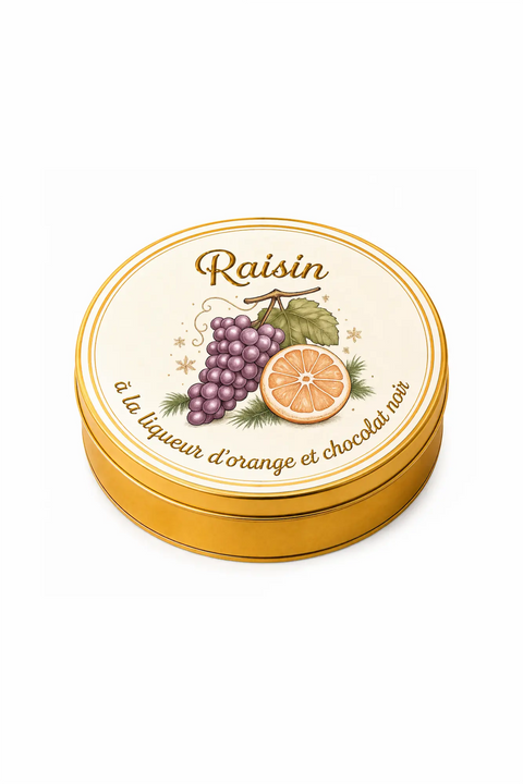 Boîte 30 g de raisins enrobés de chocolat noir à la liqueur d’orange