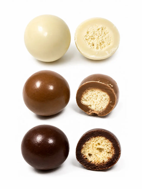 Confiserie artisanale française aux billes de maïs croustillantes enrobées de trois chocolats bio, fabrication à Saint-Germain-du-Puy dans le Cher