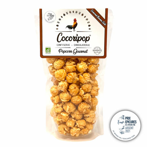 Popcorn bio français croustillant au caramel beurre salé, best-seller Cocoripop fabriqué près de Bourges, médaille d'Argent Épicures 2022