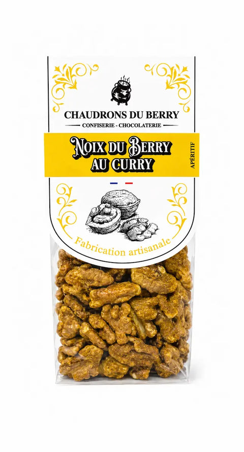 Noix du Berry au curry bio fabriquées artisanalement près de Bourges dans le Berry par Cocoripop pour un apéritif gourmand et original.