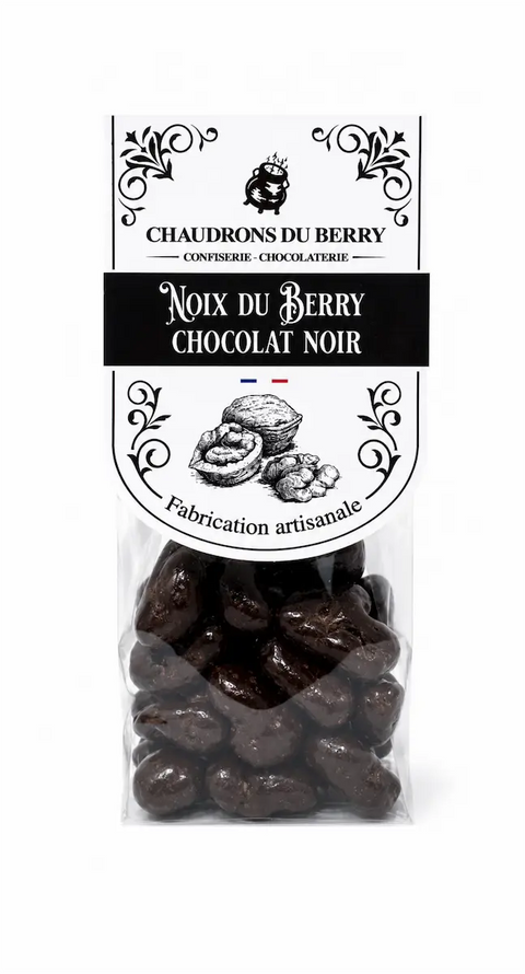 Noix du Berry enrobées de chocolat noir bio, fabriquées artisanalement près de Bourges dans le Berry par Cocoripop.