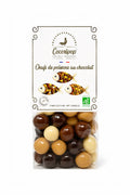 Œufs de poisson au chocolat français bio, assortiment de billes croustillantes fabriqué artisanalement près de Bourges dans le Berry.