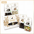 Pack Bio Passion Noisette Cocoripop composé de noisettes deux chocolats, chocolat blanc noix de coco, chocolat noir fleur de sel, Fantaisies d'Écureuil et coffret trois chocolats, assortiment artisanal bio fabriqué à Saint-Germain-du-Puy près de Bourges.