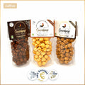 Pack Bio Popcorns Médaillés Cocoripop composé de popcorn caramel beurre salé, chocolat noir fleur de sel et caramel café, recettes artisanales bio françaises récompensées aux Prix Épicures, fabriquées à Saint-Germain-du-Puy près de Bourges.