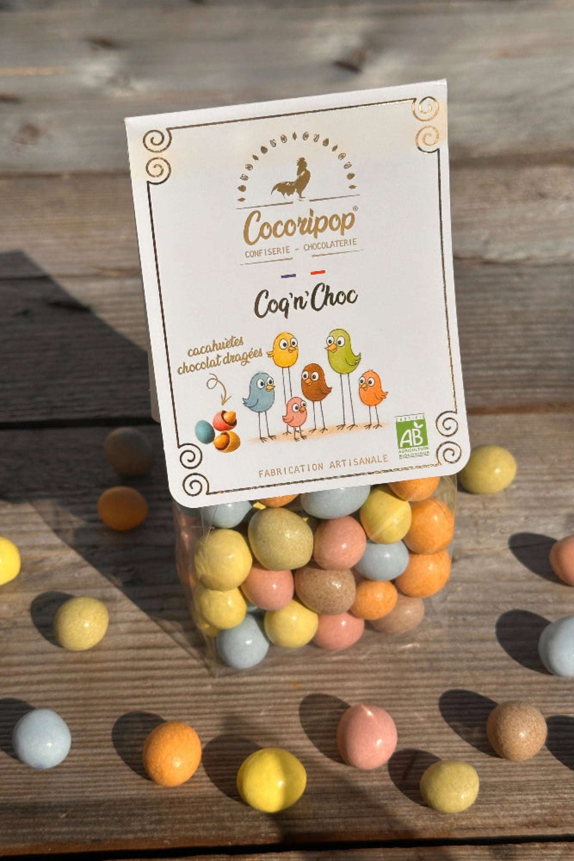 Emballage des Coq’n’Choc – snacking chocolaté bio, local et fait en france par Cocoripop