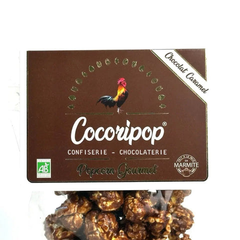 Sachet de popcorn au chocolat caramel bio fabriqué artisanalement en France à Brécy