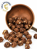 Popcorn gourmet au chocolat noir et fleur de sel bio en vrac, Médaille d'Or aux Prix Épicures 2024, fabriqué près de Bourges avec un maïs cultivé à 10 km de notre atelier