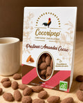 Pralines amandes cacao bio fabriquées artisanalement près de Bourges avec des amandes biologiques torréfiées, un caramel réalisé en chaudron et du cacao pur bio.