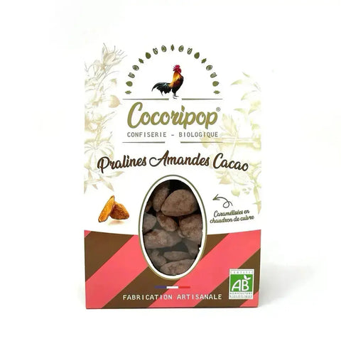 Amandes croquantes enrobées d’une fine couche de sucre et saupoudrées de cacao, une confiserie traditionnelle pleine de caractère. bio