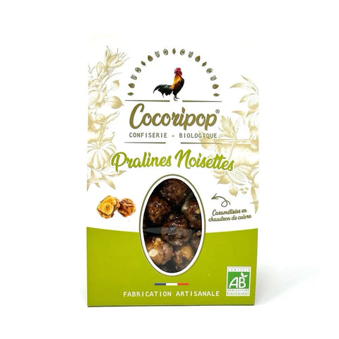 Pralines noisettes, Noisettes torréfiées et enrobées d’une fine couche de caramel doré, offrant un croquant gourmand et savoureux. bio