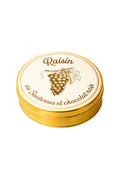 Raisin au Sauternes et chocolat noir bio en boite cylindrique 30g - specialite artisanale francaise de Bourges Cocoripop
