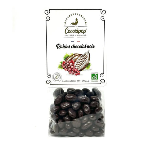 Raisins secs enrobés de chocolat noir intense, un mariage parfait entre moelleux fruité et saveur corsée bio
